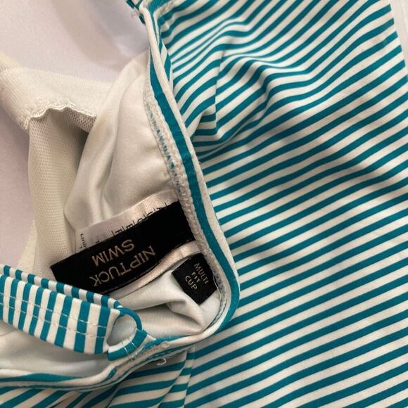 Nip Tuck Bathing Suit One Piece Blue White Stripe Swimsuit Multi Fit Cup Size 10 - Picture 6 of 7